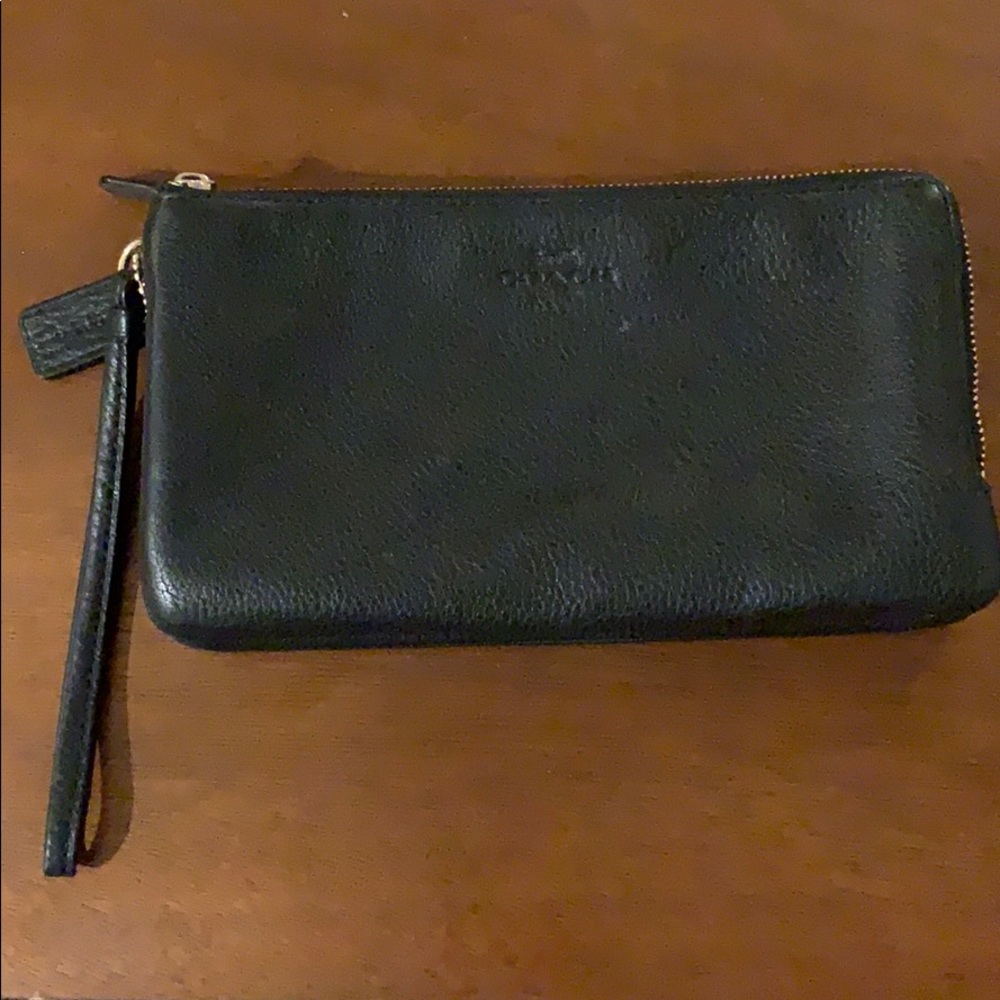 Black leather coach wristlet